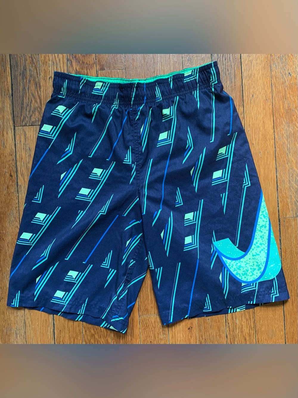 Nike Navy & Teal Graphic Swim Trunks